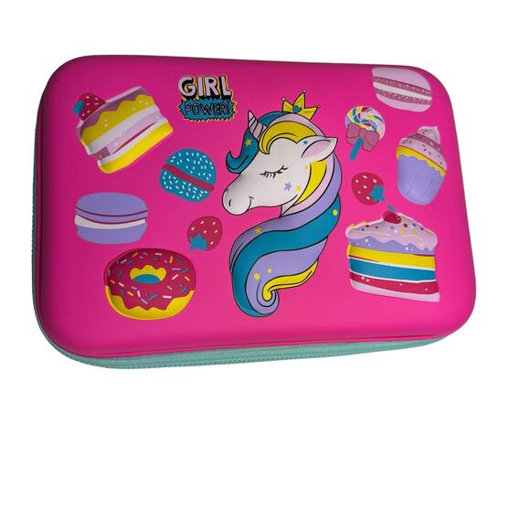 New Coo&Koo Unicorn Girl's Pink Insulated Lunch Bag Set 4 Compartment Lunchbox - Picture 3 of 5